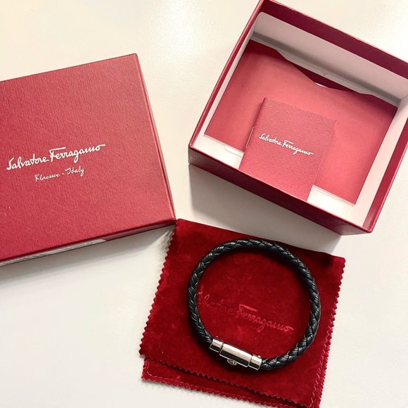 Salvatore Ferragamo Mens Leather Braided Bracelet